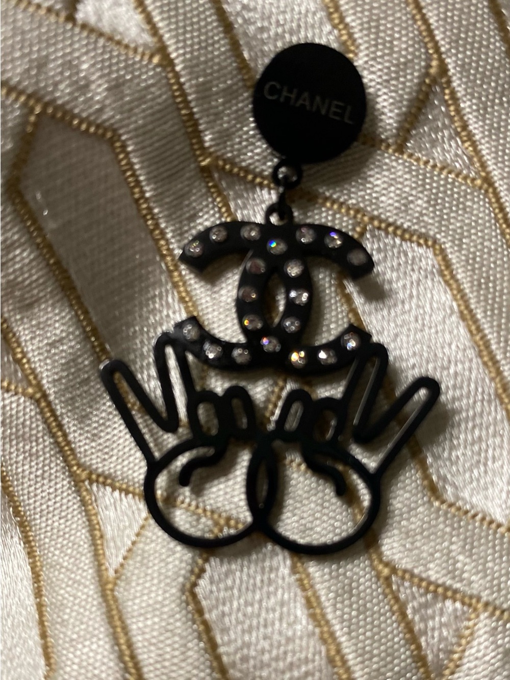 ChaneI. Peace ✌🏻 Sign Earrings Black with Crystal Accents - Picture 2 of 4